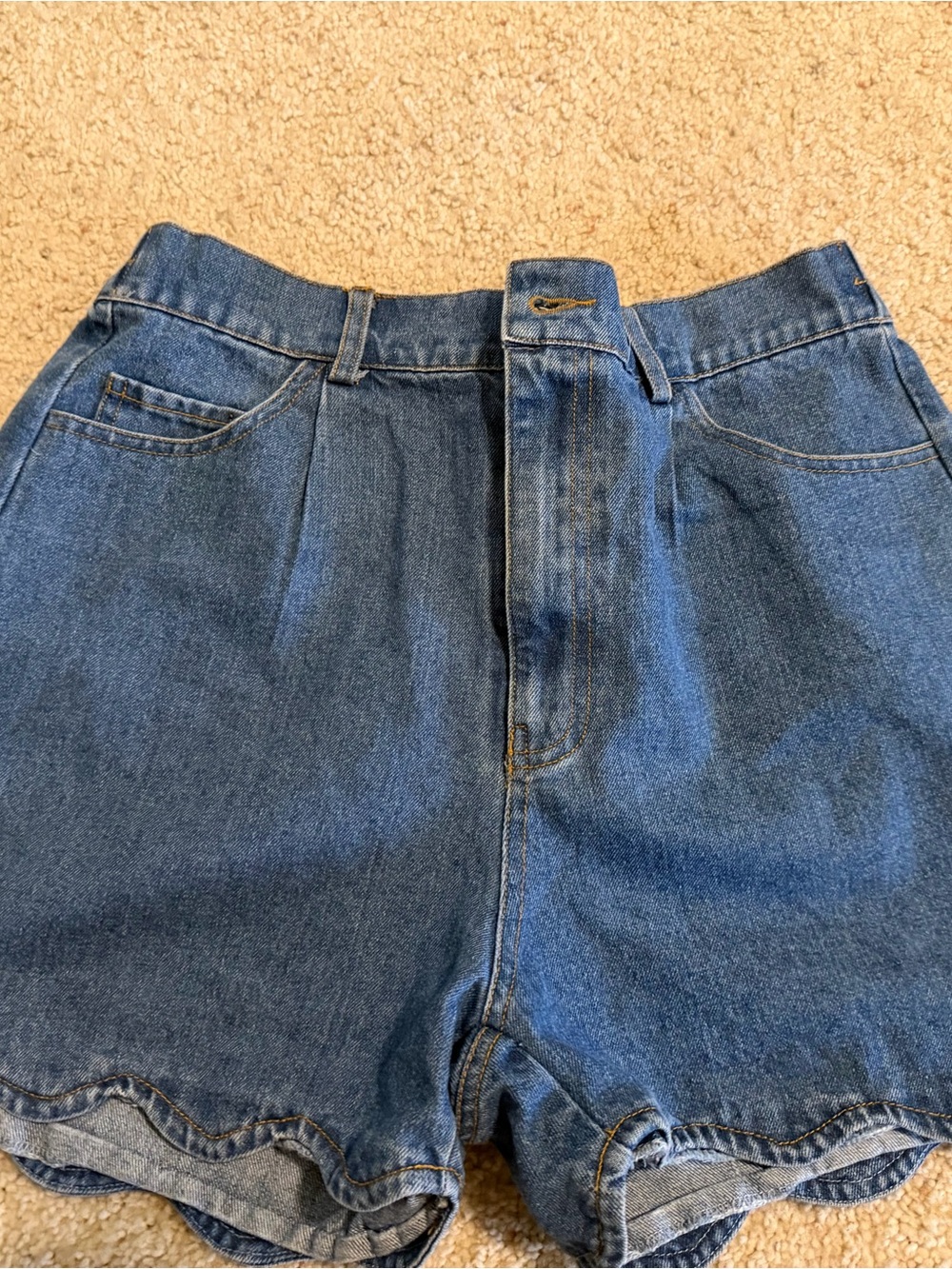 entro Blue Denim High-Waist Scallop Hem Shorts